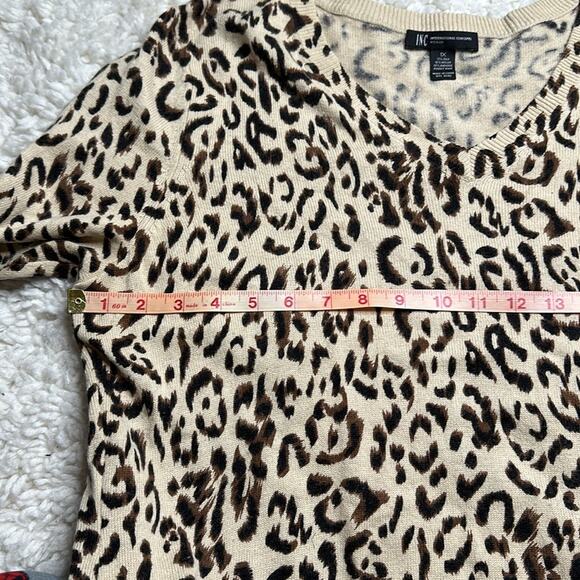 Cheetah Print Silk Rabbit Hair Blend VNeck Light Weight Sweater Neutral PP11 - Picture 4 of 9